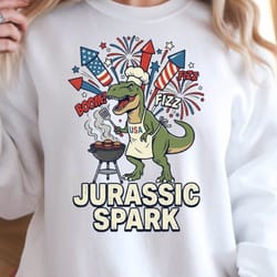 jurassic spark bbq 4th of july t-rex graphic tee