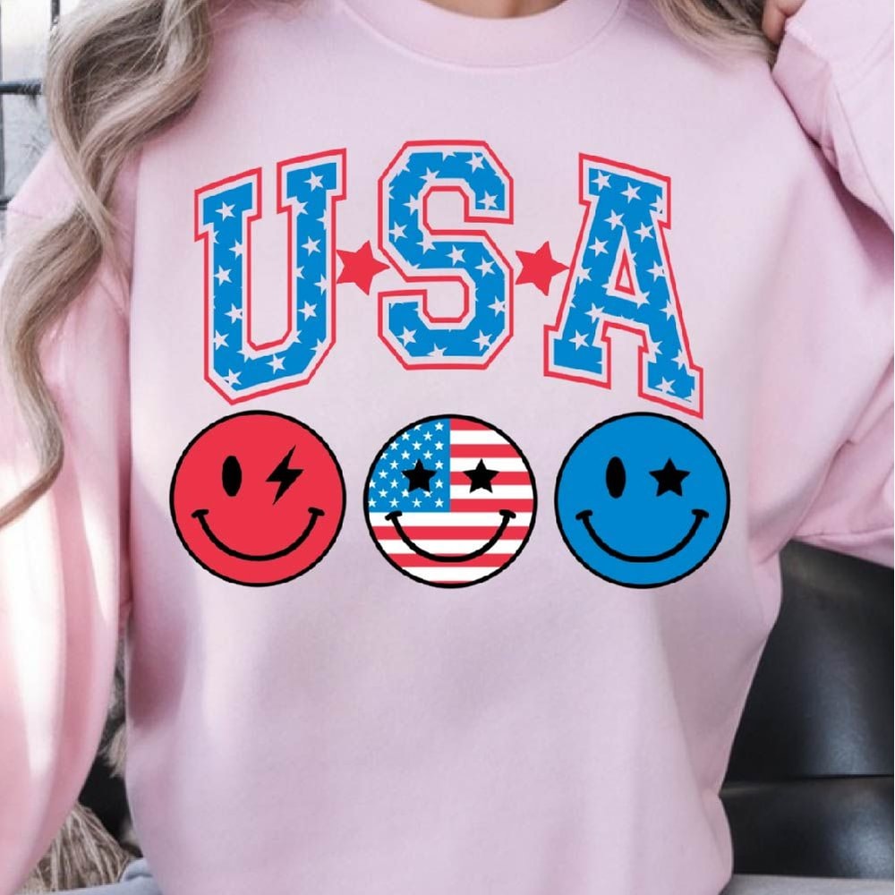 USA Smiley Face Patriotic 4th Of July Graphic Tee 3