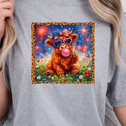 4th of july highland cow bow patriotic shirt | independence day cow graphic tee