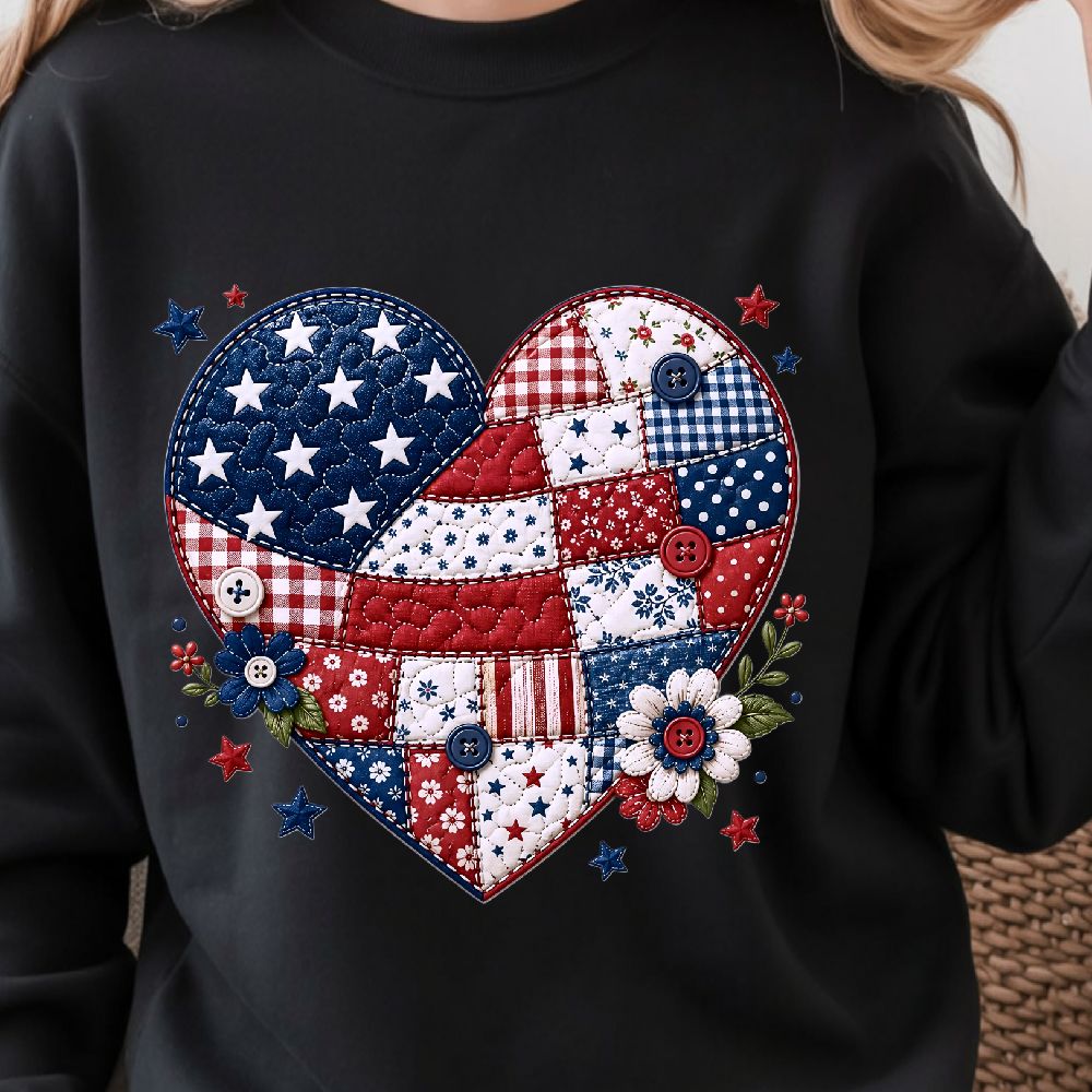 Patchwork American Flag Heart 4th Of July Patriotic Shirt USA Independence Day Tee 2