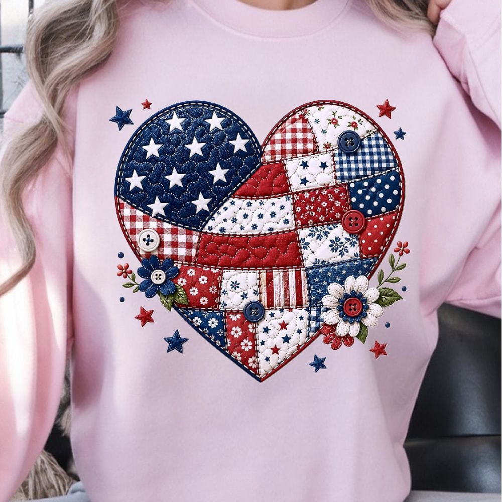 Patchwork American Flag Heart 4th Of July Patriotic Shirt USA Independence Day Tee 3