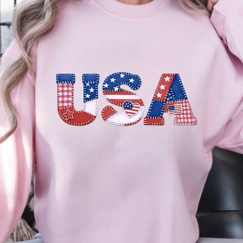 Patchwork USA Letters 4th Of July Patriotic Shirt Independence Day American Flag Tee 2