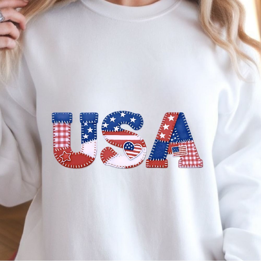 Patchwork USA Letters 4th Of July Patriotic Shirt Independence Day American Flag Tee 4