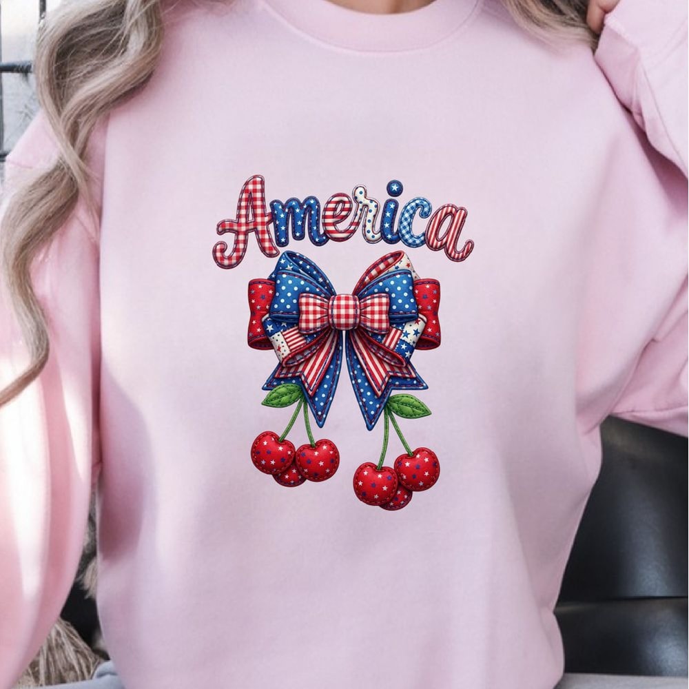 Patriotic America Cherry Bow 4th Of July Shirt Cute USA Flag Independence Day Tee 3