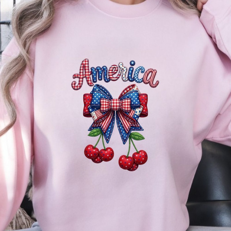 Patriotic America Cherry Bow 4th Of July Shirt Cute USA Flag Independence Day Tee 3
