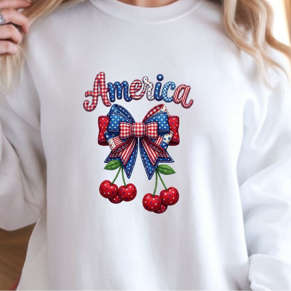 Patriotic America Cherry Bow 4th Of July Shirt Cute USA Flag Independence Day Tee 0
