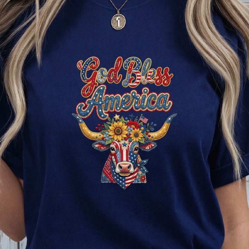 Patriotic Bull Head 4th Of July Shirt USA Flag Western Independence Day Tee 3