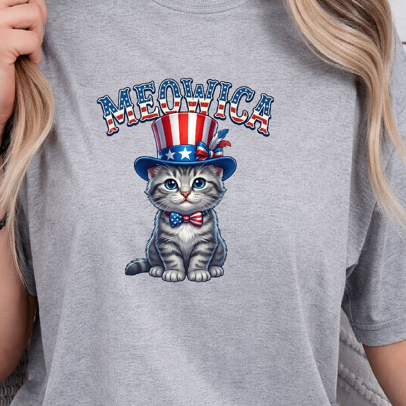 Patriotic Cat Meowica 4th Of July Shirt Funny USA Flag Cat Independence Day Tee 1