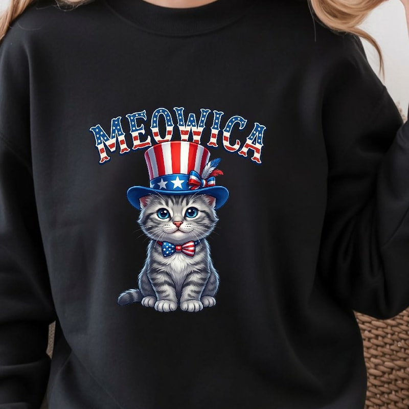 Patriotic Cat Meowica 4th Of July Shirt Funny USA Flag Cat Independence Day Tee 2