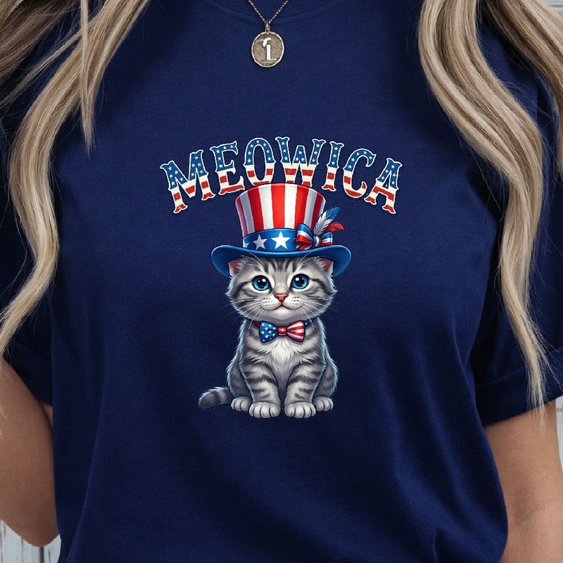 Patriotic Cat Meowica 4th Of July Shirt Funny USA Flag Cat Independence Day Tee 0