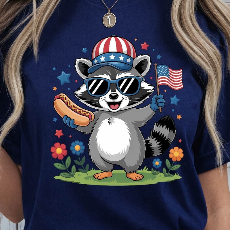 4th Of July Funny Raccoon Patriotic Graphic Tee 1