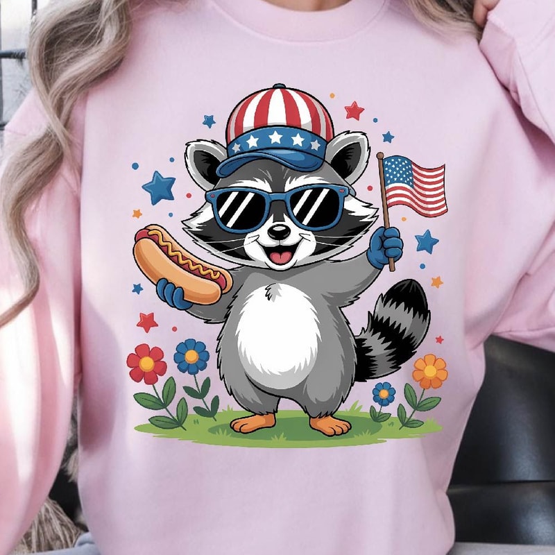 4th Of July Funny Raccoon Patriotic Graphic Tee 4