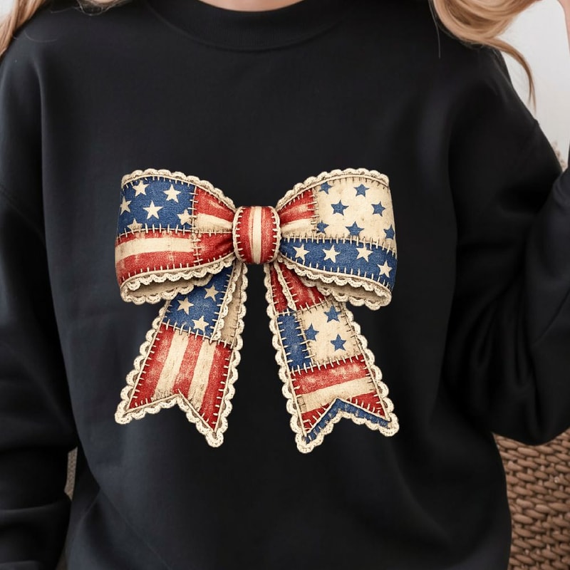 Patriotic Coquette Bow 4th Of July Hair Bow American Flag Hair Accessory 0