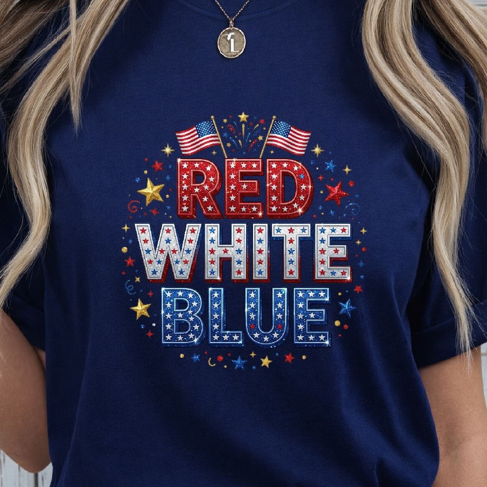 Patriotic Red White Blue 4th Of July American Flag Graphic Tee 4