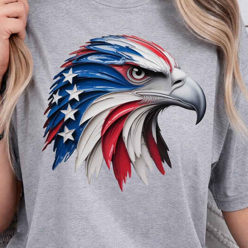 4th Of July Painted USA Flag Eagle Head Graphic Tee 1