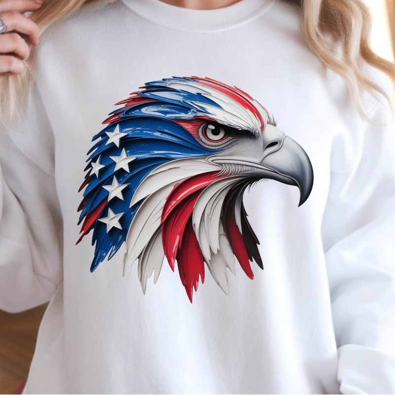 4th Of July Painted USA Flag Eagle Head Graphic Tee 4