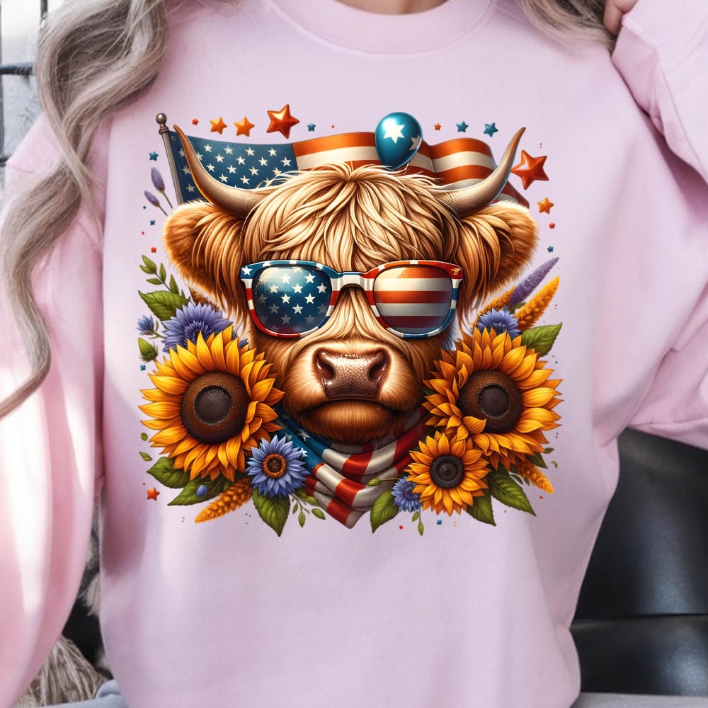 4th Of July Patriotic Highland Cow Graphic Tee 2