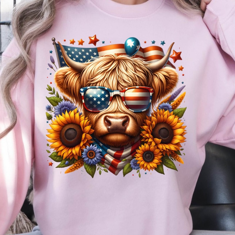 4th Of July Patriotic Highland Cow Graphic Tee 2