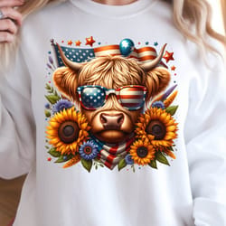 4th of july patriotic highland cow graphic tee
