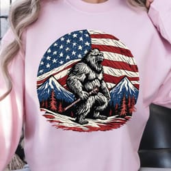 bigfoot mountain american flag 4th of july graphic tee