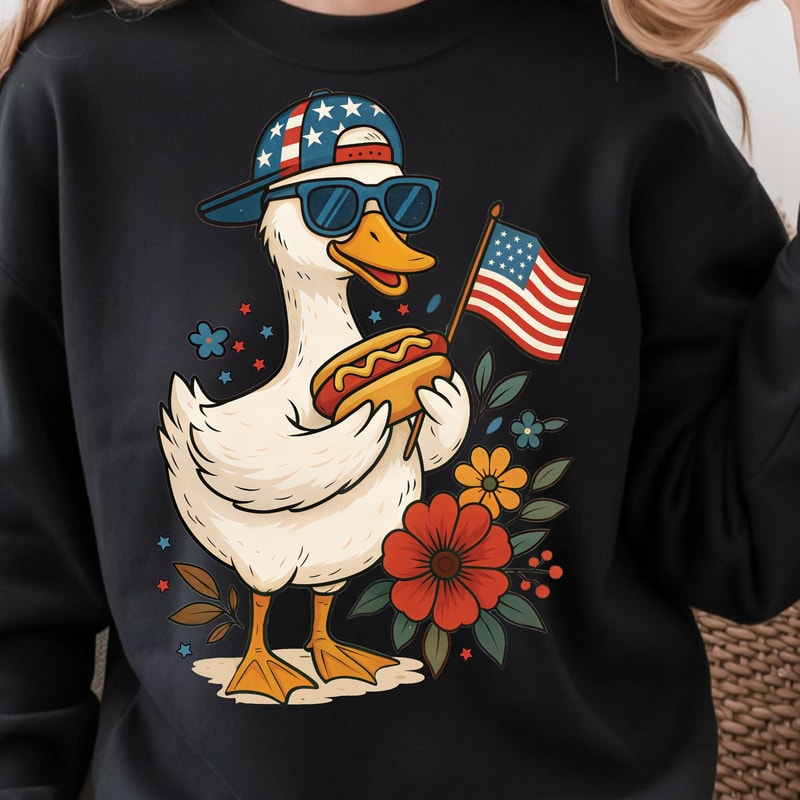 Boy 4th Goose 4th Of July Patriotic Graphic Tee 0