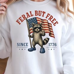 feral but free raccoon 4th of july patriotic graphic tee