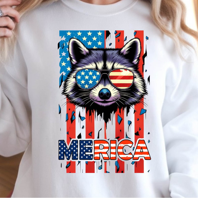 Merica Raccoon American Flag 4th Of July Graphic Tee 1
