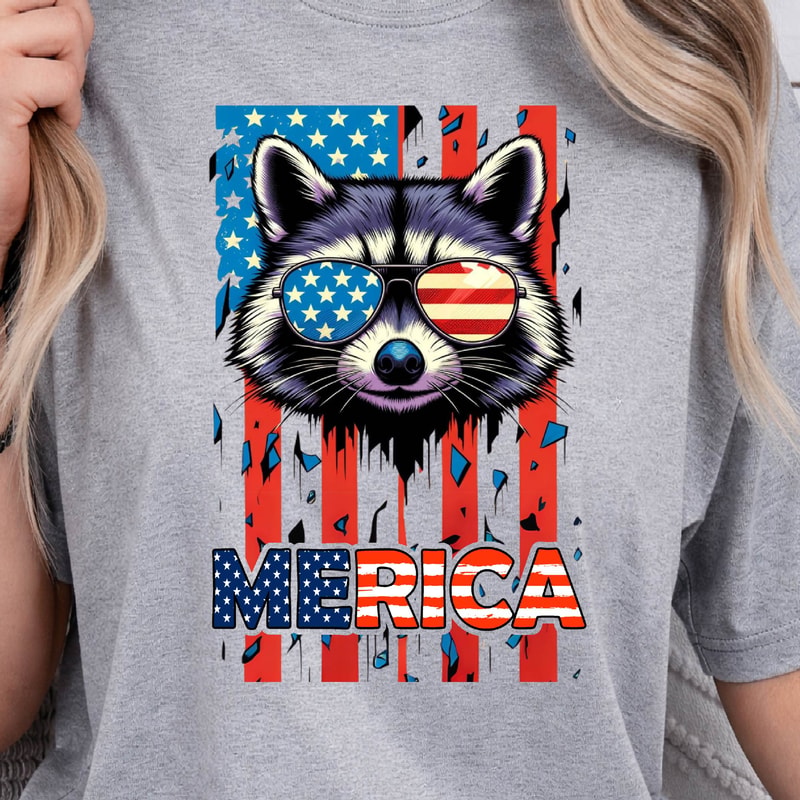 Merica Raccoon American Flag 4th Of July Graphic Tee 0