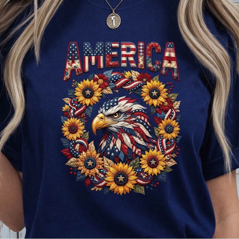 Patriotic Eagle Sunflower 4th Of July America Graphic Tee 1