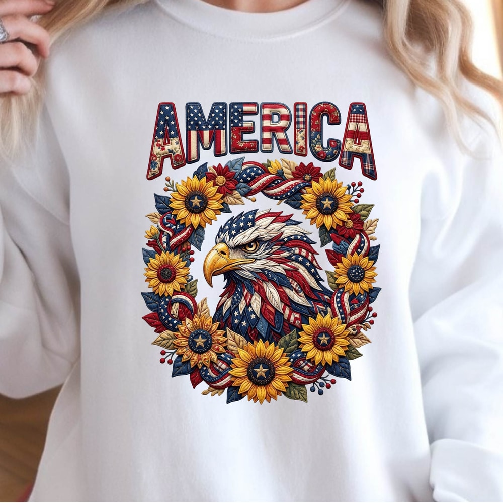 Patriotic Eagle Sunflower 4th Of July America Graphic Tee 2