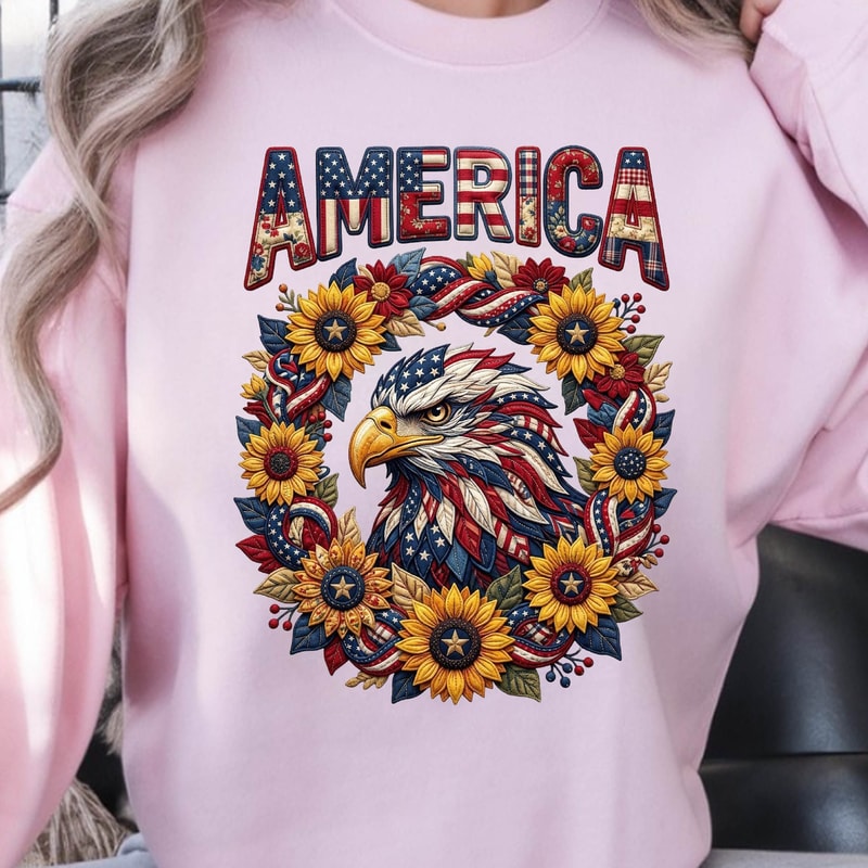 Patriotic Eagle Sunflower 4th Of July America Graphic Tee 4