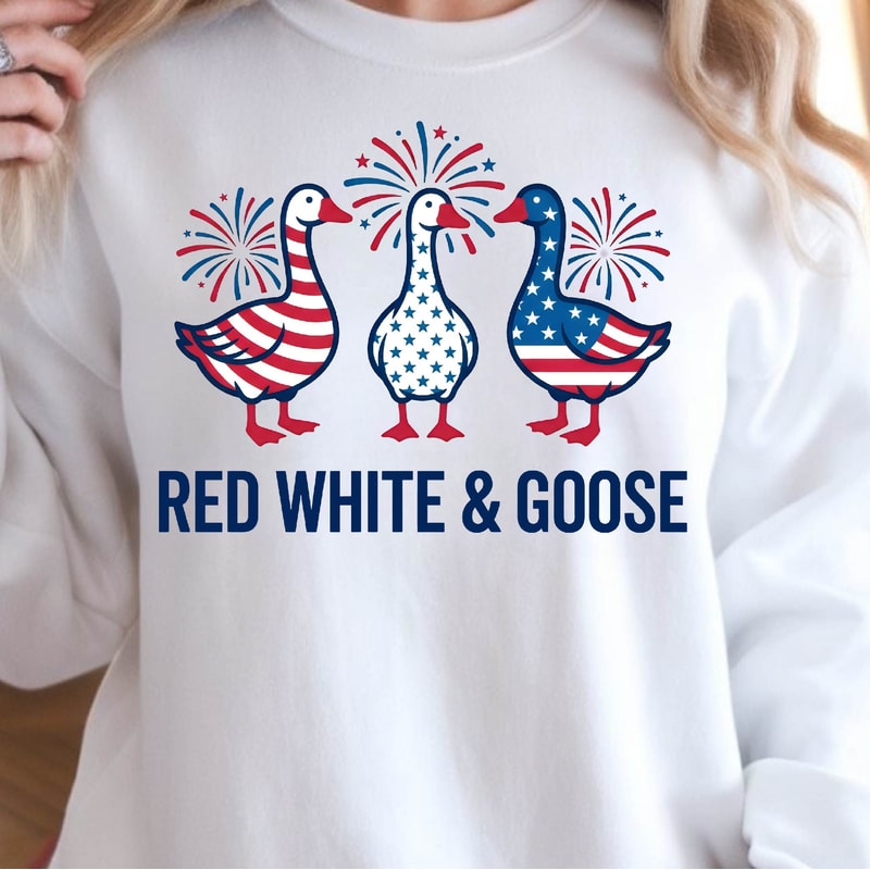 Red White Goose 4th Of July Patriotic Graphic Tee 0