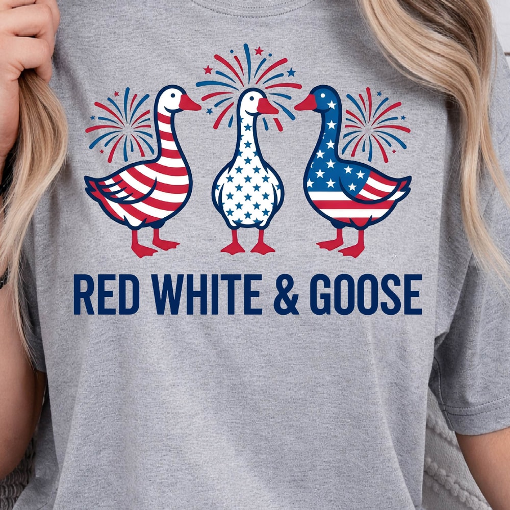 Red White Goose 4th Of July Patriotic Graphic Tee 3