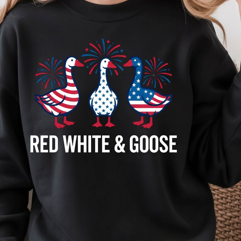 Red White Goose 4th Of July Patriotic Graphic Tee 4