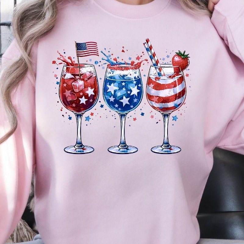 Patriotic 4th Of July Wine Glasses Set American Flag Holiday Drinkware Gift 2