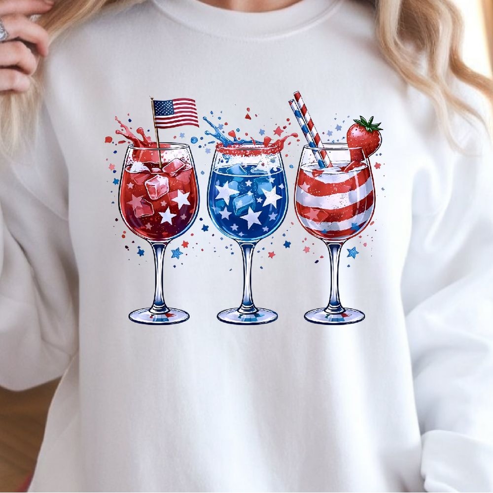 Patriotic 4th Of July Wine Glasses Set American Flag Holiday Drinkware Gift 4