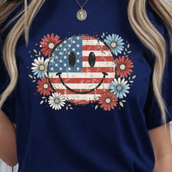 floral smiley 4th of july decor – patriotic happy face flower holiday ornament
