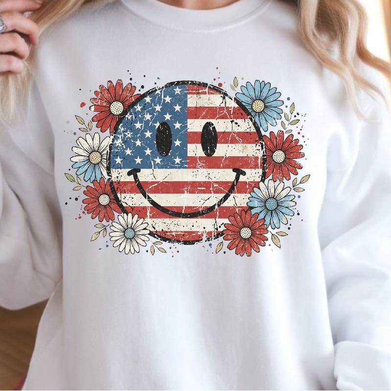Floral Smiley 4th Of July Decor Patriotic Happy Face Flower Holiday Ornament 4