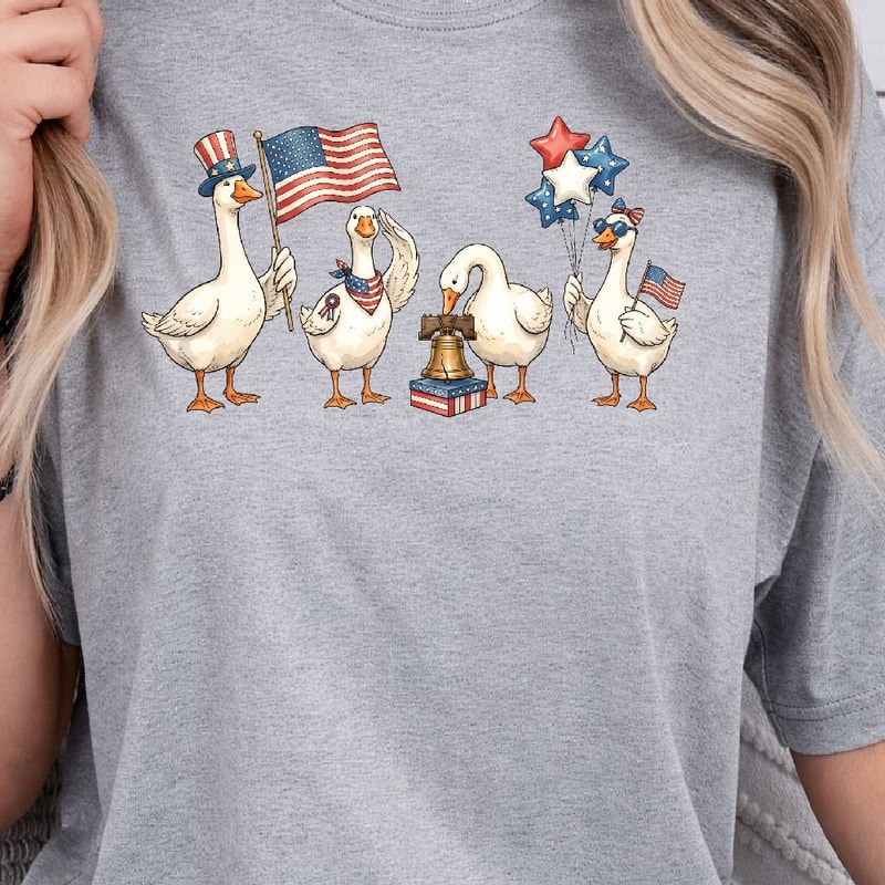 Patriotic Goose Set USA Decor Preppy Red White Blue Farmhouse 4th Of July Ornament Set 1