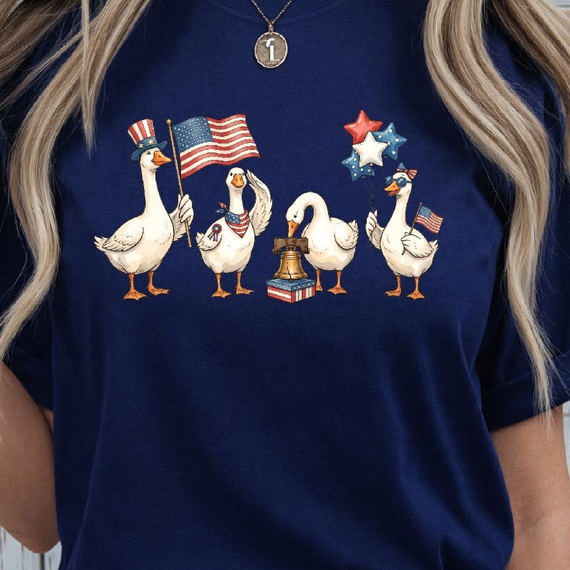 Patriotic Goose Set USA Decor Preppy Red White Blue Farmhouse 4th Of July Ornament Set 3