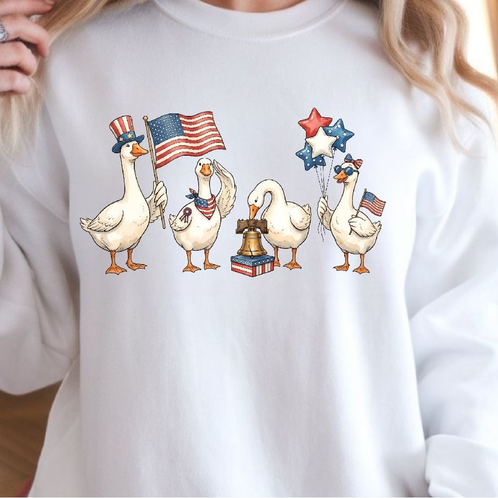 Patriotic Goose Set USA Decor Preppy Red White Blue Farmhouse 4th Of July Ornament Set 4