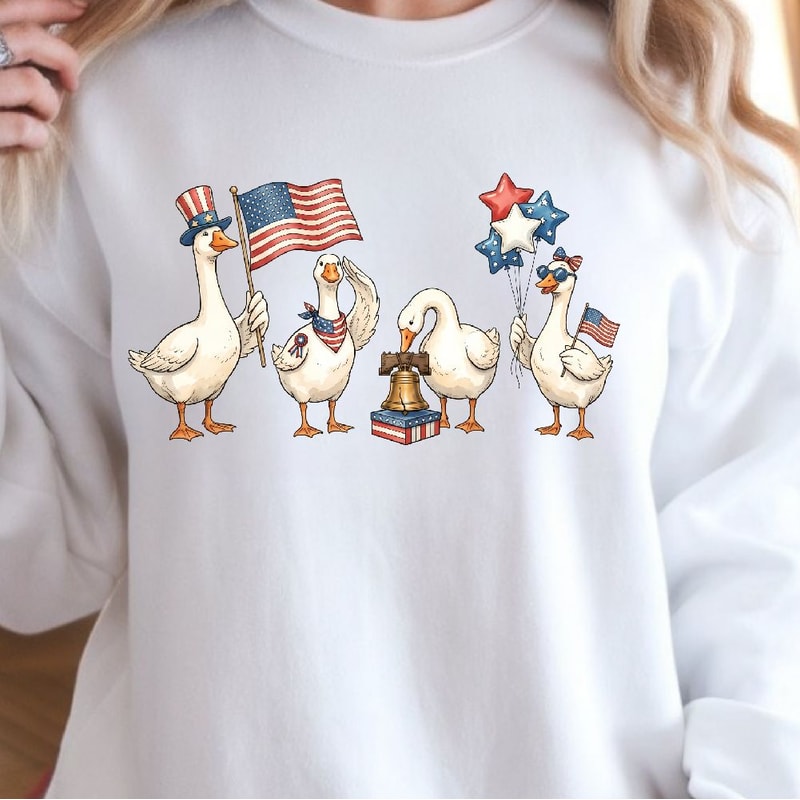Patriotic Goose Set USA Decor Preppy Red White Blue Farmhouse 4th Of July Ornament Set 4