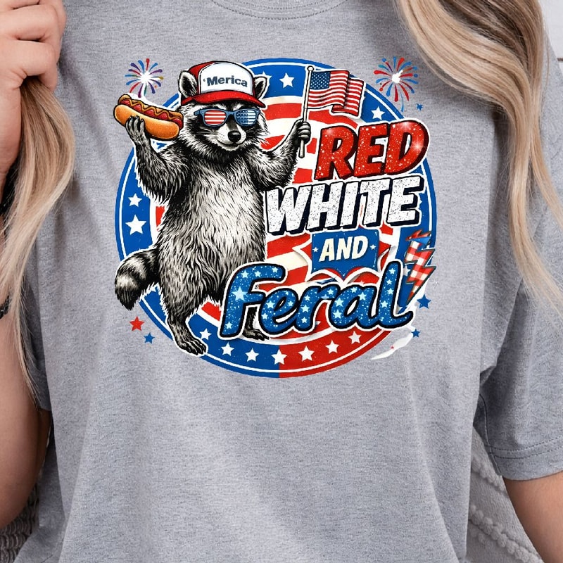 Red White Feral Raccoon Funny Decor Patriotic Animal Meme Gift Ornament 1