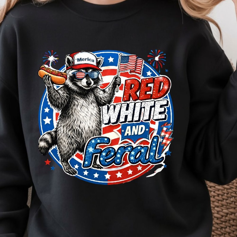 Red White Feral Raccoon Funny Decor Patriotic Animal Meme Gift Ornament 0
