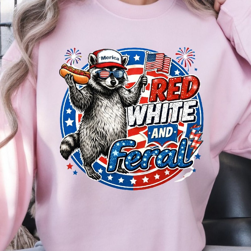 Red White Feral Raccoon Funny Decor Patriotic Animal Meme Gift Ornament 2