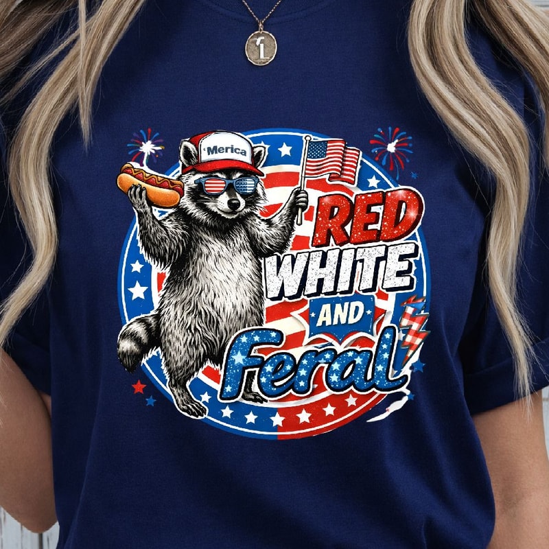 Red White Feral Raccoon Funny Decor Patriotic Animal Meme Gift Ornament 3