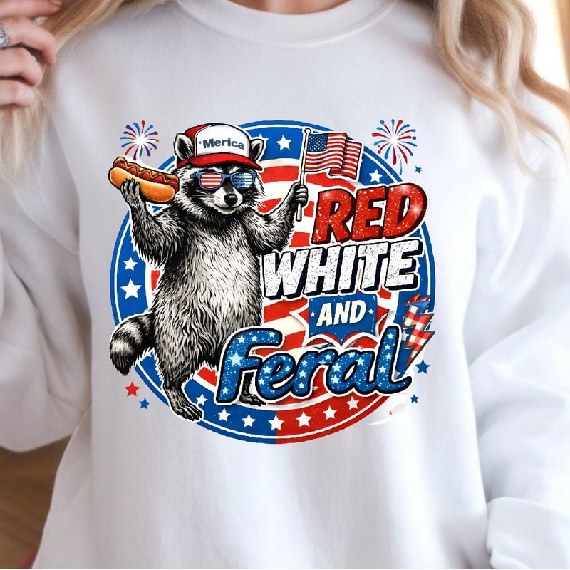 Red White Feral Raccoon Funny Decor Patriotic Animal Meme Gift Ornament 4