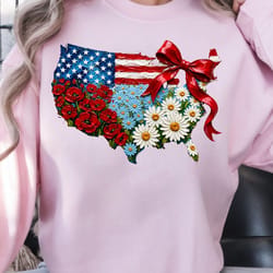 4th of july flower coquette patriotic design – red white blue aesthetic independence day t-shirt graphic