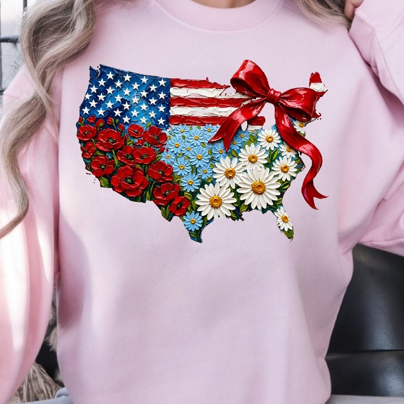4th Of July Flower Coquette Patriotic Design Red White Blue Aesthetic Independence Day TShirt Grap 0