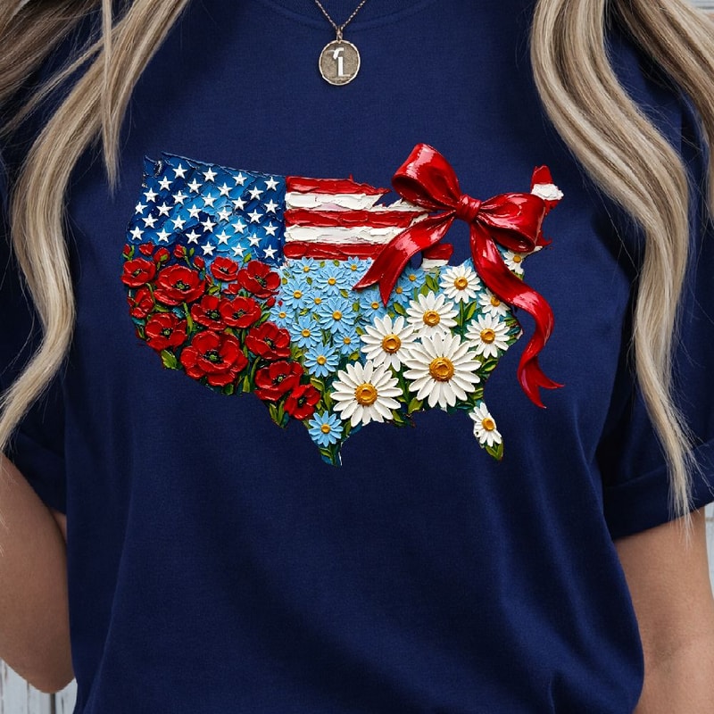 4th Of July Flower Coquette Patriotic Design Red White Blue Aesthetic Independence Day TShirt Grap 3